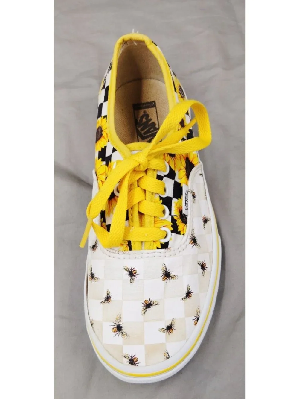 Vans Authentic Sunflower Bee Checkerboard Shoes Yellow Youth Size 3 Canvas